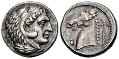 Greek Coins Sicily. Entella. Tetradracma. 300-289 BC. (Jenkins, Punic 367–9). (Hgc-2, 295). Anv.: Head of Herakles to right, wearing lion skin headdress. Rev.: Horse's head left, before astragalus, be