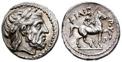 Greek Coins Kingdom of Macedon. Philip II. Tetradracma. 323-316 BC. Amphipolis. In the types of Philip II. (Le Rider-46). Anv.: Laureate head of Zeus right. Rev.: ΦΙΛΙΠ-ΠΟΥ. Youth, holding palm frond 