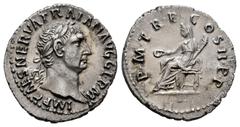 Roman Imperial Trajan. Denarius. 98-99 AD. Rome. (Ric-3143). (Spink-9). (Seaby-203). Anv.: IMP CAES NERVA TRAIAN AVG GERM. Laureate head of right. Rev.: P M TR P COS II P P. vesta sealed left holding 