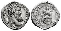 Roman Imperial Pertinax. Denarius. 193 AD. Rome. (Ric-8a). (Bmc-19). (C-33). Anv.: IMP CAES P HELV PERTIN AVG Laureate head of Pertinax to right. Rev.: OPI DIVIN•TR P COS II Ops seated left, holding t