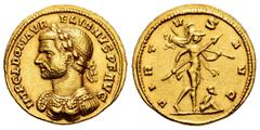Roman Imperial Aurelian. Aureus. 270-275 AD. Siscia. (Ric-179). (Calicó-4047-R3). (C-264). Anv.: IMP C L DOM AVRELIANVS P F AVG. Laureate, cuirassed bust left. Rev.: VIRTVS AVG. Mars advancing right h