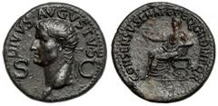 Ancient Coins Octavian August (27 BC -14 AD) Dupondius - struck under Gaius (Caligula)Obverse: DIVVS AVGVSTVS / S-CRadiate head of Divus Augustus to left. Reverse: CONSENSV·SENAT·ET·EQ·ORDIN·P·Q·RAugu