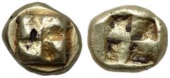 Ancient coins Greece, Ionia, Uncertain, El Hekte (625-600 BC)Obv: Raised clockwise swastika pattern.Rev: Quadripartite incuse square.Electron, diameter 10 x 11 mm, weight 2,3 g. Drobne uszkodzenia na 