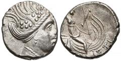Ancient coins Euboia, Histiaia, AR Tetrobol (2-1st c. BC). Eubea, Histiaia, Tetrobol Obverse: Head of nymph Histiaia to right.Reverse: Nymph seated right on stern of galley, bottom ΙΣΤΙ.Silver, diamet