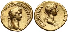 Ancient coins Claudius with Agrippina Junior (41-54), AV Aureus, Rome mint, AD 50-54. Klaudiusz (41-54) i Agrypina Młodsza, Aureus - rzadki Obverse: [TI CL]AVD CAESAR AVG GERM P M TR[IB POT P P], laur