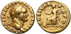 Ancient coins Vespasian (AD 69-79), AV Aureus, Rome mint, AD 70. Wespazjan (69-79), Aureus - Pax - rzadki Obverse: IMP CAESAR VESPASIANVS AVG, laureated head of Vespasian right.Reverse: COS ITER - T -