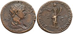 Ancient coins Traian (AD 98-117), AE Dupondius, Rome mint, AD 114-117. Trajan (98-117), Dupondius - Felicitas Obverse: IMP CAES NER TRAIANO OPTIMO AVG [GER] DAC [P M TR P COS] VI P P, radiated bust of