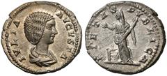 Ancient coins Julia Domna (wife of Septimius Severus AD 183-217), AR Denarius, Rome mint, AD 196-211. Julia Domna (żona Septymiusza Sewera), Denar - Pietas Cracked planchet. Obverse: IVLIA AVGVSTA, bu