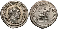 Ancient coins Caracalla (AD 198-217), AR Denarius, Rome mint, AD 208. Karakalla (198-217), Denar - Jowisz na tronie Obverse: ANTONINVS PIVS AVG GERM, laureated bust of Caracalla right.Reverse: P M TR 