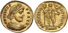 Ancient coins Valens (AD 364-378), AV Solidus, Nicomedia mint, 6th officina, AD 364 Walens (364-378), Solid - cesarz z chrystogramem Obverse: DN VALENS - P F AVG, diademed and draped bust of Valens ri