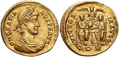 Ancient coins Gratian (AD 367-383), AV Solidus, Milan (Mediolanum) or another mint in northern Italy, circa AD 378-383 Gracjan (367-383), Solid - dwaj cesarze na tronie Obverse: DN GRATIA - NVS P F AV