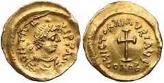 Ancient coins Maurice Tiberius (AD 582-602), AV Tremissis, Constantinople mint, 6th officina Maurycy Tyberiusz (582-602), Tremissis - krzyż Edge damage. Obverse: D N TIBE - RI P P AVG, diademed and dr