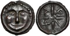 Ancient coins Scythia, Olbia, AE 27 (~437-410 BC) - Gorgon / APIX - rare Grecja, Scytia, Olbia, AE28 - Gorgona - b. rzadki Rare coin. Apparently only 24 examples known with 12 in museums. Av: facing h