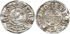 Medieval Anglia, Denar denar typu crux Lekko pęknięty krążek.Awers: popiersie władcy zwrócone w lewo, z laską zwieńczoną trójlistkiem. W otoku legenda. Rewers: dwunitkowy krzyż z napisem CRVX w polach