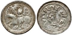 Medieval Poland Collection Bolesław II Śmiały, Denar z jeźdźcem - S leżące i 'z' - punkt przed głową Słaba jakość bicia - płaski relief.Odmiana z leżącym S pod odwróconą literą 'z' i postacią z propor