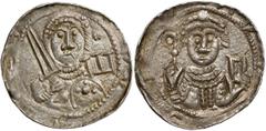 Medieval Poland Collection Władysław II Wygnaniec, Denar - Książę i Biskup - leżące E pod rozetką Piękna, mennicza moneta. Drugi typ denarów Wygnańca - z rycerzem i biskupem, którego Stronczyński okre