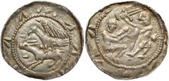Medieval Poland Collection Władysław II Wygnaniec, Denar - Orzeł i Zając - 3 trójkąty / gwiazda Charakterystyczny i lubiany typ. Denar z motywem walki dobra ze złem, będącym aluzją polityczną do walki