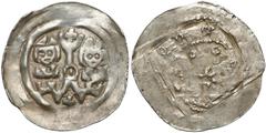 Medieval Österreich, Herzöge von Kärnten (1275-1320), Pfennig Völkermarkt Austria, Karyntia, nieokreśleni książęta (1275-1320), Fenig Völkermarkt Przedstawienie: dwie postacie po bokach wieży z krzyże