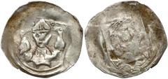 Medieval Österreich, Pfennig - Bischof auf dem Turm zwischen zwei Vögeln Austria, Fenig - Biskup na wieży pomiędzy dwoma ptakami Przedstawienie: Głowa biskupa na wprost, na wieży o trzech blankach, po