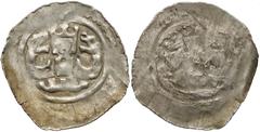 Medieval Österreich, Pfennig - König auf dem Turm, zwischen zwei Schlangen Austria, Fenig - Król na wieży, pomiędzy dwoma wężami Przedstawienie: ukoronowane popiersie, nad pięcioma blankami, pomiędzy 