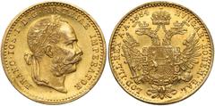 World Gold Coins Austria, Franz Joseph I, Ducat 1884 Austria, Franciszek Józef I, Dukat 1884 Złoto, średnica 19.9 mm, waga 3.48 g Reference: Krause KM# 2267 Grade: VF+