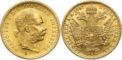 World Gold Coins Austria, Franz Joseph I, Ducat 1897 Austria, Franciszek Józef I, Dukat 1897 Złoto, średnica 19.9 mm, waga 3.49 g Reference: Krause KM# 2267 Grade: XF+