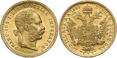 World Gold Coins Austria, Franz Joseph I, Ducat 1899 Austria, Franciszek Józef I, Dukat 1899 Kilka rys na awersie (a few scratches). Złoto (Au.986), średnica 20 mm, waga 3.48 g Reference: Krause KM# 2