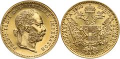 World Gold Coins Austria, Franz Joseph I, Ducat 1900 Austria, Franciszek Józef I, Dukat 1900 Lekko wymyty (slightly cleaned).Złoto, średnica 19.9 mm, waga 3.48 g Reference: Krause KM# 2267 Grade: XF