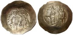 Ancient coins Bizancjum, Izaak II, Aspron Trachy, KonstantynopolAwers: Maria Dziewica w paliuszu i maforionie, siedząca na tronie na wprost w nimbusie. MP - OVRewers: Archanioł Michał w stroju wojskow