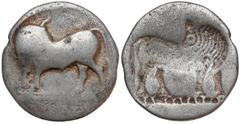 Ancient coins from collection of Bartosz Awianowicz Grecja, Lukania, Sybaris (550-510 p.n.e.) DrachmaAwers: Byk stojący w lewo, patrzący za siebie.Rewers: Byk stojący w prawo, patrzący za siebie w neg