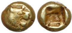 Ancient coins from collection of Bartosz Awianowicz Greece, Lydia, Sardes, Alyattes-Kroisos (610-546 BC), EL HemihekteObv. Head of roaring lion right, Rev. Incuse square punch.Electrum, 6.9-7.6 mm, 1.