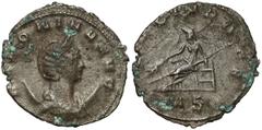 Ancient coins from collection of Bartosz Awianowicz Salonina (253-268 n.e.) AntoninianAwers: Popiersie cesarzowej w diademie, w prawo, w półksiężycu, w otoku legenda: SALONINA AVGRewers: Cesarzowa sie