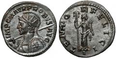 Ancient Coins Probus (276-282) Antoninian, Lugdunum - Military bust Probus (276-282) Antoninian, Lugdunum - Military bust Military bust of the finest style, with a beautiful decorated shield, spear, p