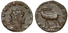 Ancient Coins Gallienus (258-268 AD) Antoninian, Rome - oryx antelopeObverse: GALLIENVS AVGRadiate bust right.Reverse: DIANAE CONS AVG / XIIOryx antelope left. Bilon, diameter 18,5 mm, weight 3,58 g. 