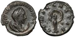 Ancient Coins Mariniana (253-254 AD - wife of emperor Valerian I) Antoninian Posthumous, Rome - rareObverse: DIVAE MARINIANAEDraped bust right.Reverse: CONSECRATIOPeacock. Bilon, diameter 21,0 mm, wei