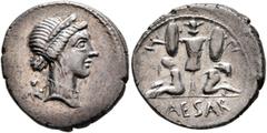 An American Collection Julius Caesar, 49-44 BC. Denarius (Silver, 18 mm, 3.87 g, 5 h), military mint moving with Caesar in Spain, 46-45 BC. Diademed head of Venus to right; behind, cupid. Rev. CAESAR 