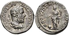 A collection from the Rhineland Macrinus, 217-218. Denarius (Silver, 18 mm, 3.70 g, 2 h), Rome, March-June 218. IMP C M OPEL SEV MACRINVS AVG Laureate, draped and cuirassed bust of Macrinus to right, 