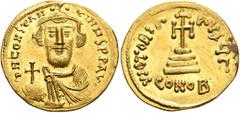 The Nea Rhomē Collection Constans II, 641-668. Solidus (Gold, 20 mm, 4.40 g, 6 h), Constantinopolis, 650-651. δ N CONSTANTINЧS P P AVC Crowned, draped and short-bearded bust of Constans II facing, hol