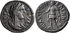 Roman Provincial LYDIA. Bagis. Pseudo-autonomous issue. Assarion (Bronze, 20 mm, 4.37 g, 6 h), Antigonos, magistrate, time of Septimius Severus, circa 193-211. •IЄPA• BOYΛH Laureate, veiled and draped