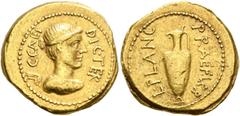 Roman Republican & Imperatorial Julius Caesar, 49-44 BC. Aureus (Gold, 21 mm, 8.00 g, 11 h), with L. Munatius Plancus, praefectus Urbi, Rome, autumn 45 BC. C•CAES - DIC•TER Winged and draped bust of V
