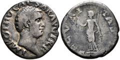 Roman Imperial Otho, 69. Denarius (Silver, 17 mm, 3.00 g, 6 h), Rome. IMP OTHO CAESAR AVG TR P Bare head of Otho to right. Rev. SECVRITAS [P R] Securitas standing front, head to left, holding wreath i