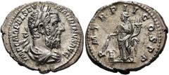 Roman Imperial Macrinus, 217-218. Denarius (Silver, 20 mm, 3.10 g, 12 h), Rome, March-June 218. IMP C M OPEL SEV MACRINVS AVG Laureate and draped bust of Macrinus to right, seen from behind. Rev. P M 