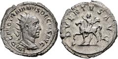 Roman Imperial Trajan Decius, 249-251. Antoninianus (Silver, 22 mm, 4.67 g, 1 h), Rome, 249-250. IMP C M Q TRAIANVS DECIVS AVG Radiate and cuirassed bust of Trajan Decius to right, seen from behind. R