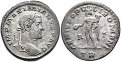 Roman Imperial Maximianus, first reign, 286-305. Follis (Silvered bronze, 26 mm, 11.34 g, 12 h), Treveri, circa 296-297. IMP MAXIMIANVS P AVG Laureate head of Maximianus to right. Rev. GENIO POPVLI RO