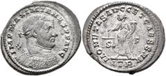 Roman Imperial Maximianus, first reign, 286-305. Follis (Silvered bronze, 30 mm, 10.61 g, 6 h), Treveri, circa 302-303. IMP MAXIMIANVS P F AVG Laureate and cuirassed bust of Maximianus to right. Rev. 