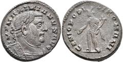Roman Imperial Maximianus, first reign, 286-305. Follis (Silvered bronze, 26 mm, 10.13 g, 6 h), Londinium, circa 303-1 May 305. IMP MAXIMIANVS AVG Laureate and cuirassed bust of Maximianus to right. R