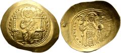 Byzantine Constantine X Ducas, 1059-1067. Histamenon (Gold, 28 mm, 4.46 g, 6 h), Constantinopolis. +IҺS IXS RЄX RЄςNANTIҺm Christ, nimbate, seated facing on square-backed throne, wearing tunic and pal