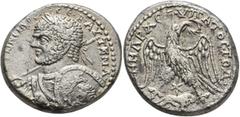 Roman Provincial SYRIA, Coele-Syria. Heliopolis. Caracalla, 198-217. Tetradrachm (Billon, 26 mm, 13.59 g, 11 h), 215-217. ΑΥΤ Κ Μ Α [ΑΝ]ΤⲰΝЄΙΝΟC CЄ•Β• Laureate and cuirassed bust of Caracalla to left,