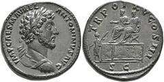 Roman Imperial Marcus Aurelius, 161-180. Sestertius (Orichalcum, 33 mm, 29.76 g, 12 h), Rome, 161. IMP CAES M AVREL ANTONINVS AVG Laureate and cuirassed bust of Marcus Aurelius to right, seen from beh