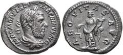 Roman Imperial Macrinus, 217-218. Denarius (Silver, 19 mm, 3.29 g, 6 h), Rome, March-June 218. IMP C M OPEL SEV MACRINVS AVG Laureate and draped bust of Macrinus to right, seen from behind. Rev. AEQVI